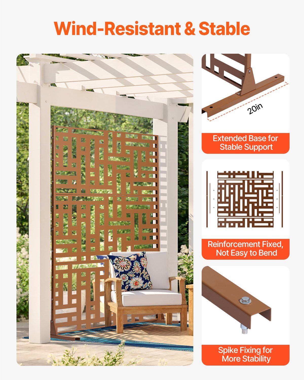 VEVOR Folding Screen, 120x50.8x193 cm, Outdoor Privacy Screen, Freestanding Partition, Room Divider with Stand, Decorative Room Divider for Balcony, Terrace, Indoors, Hot Tub, Brown