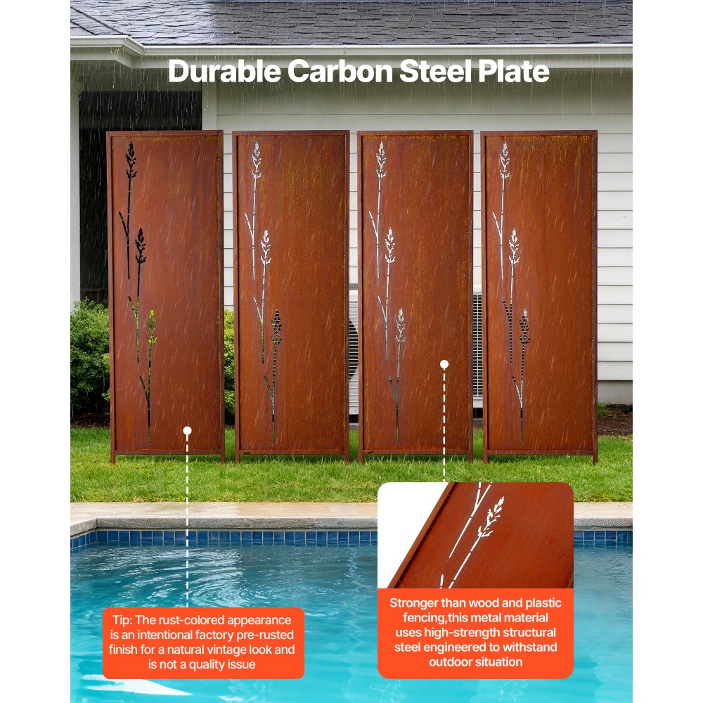 VEVOR Paravent 50x160 cm 4er-Pack, Raumteiler, Trennwand mit Erdspießen & Kohlenstoffstahlplatte, Sichtschutz, Raumtrenner, Dekorative Sichtschutzwand für Garten, Terrasse, Hof, Balkon
