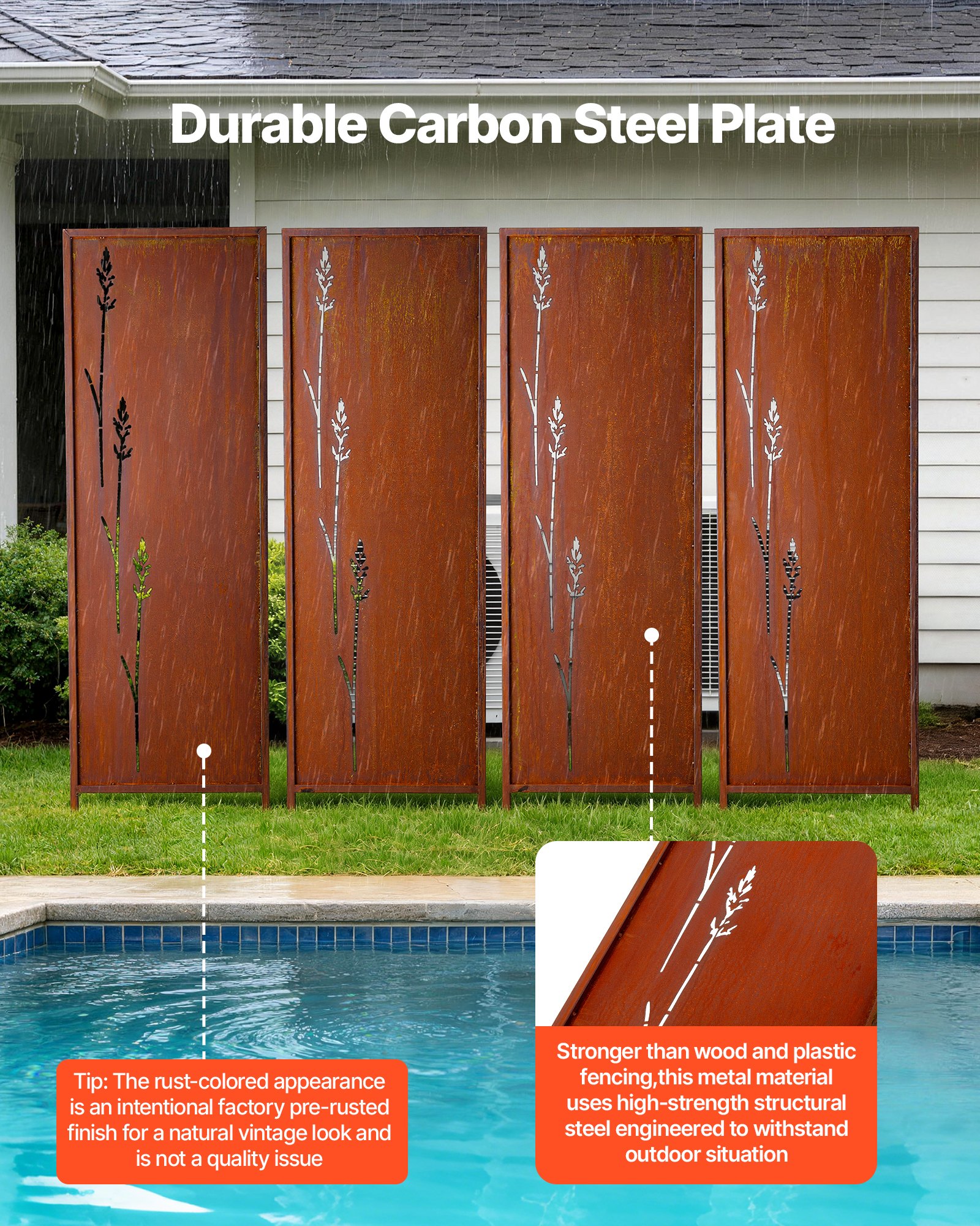 VEVOR Paravent 50x160 cm 4er-Pack, Raumteiler, Trennwand mit Erdspießen & Kohlenstoffstahlplatte, Sichtschutz, Raumtrenner, Dekorative Sichtschutzwand für Garten, Terrasse, Hof, Balkon