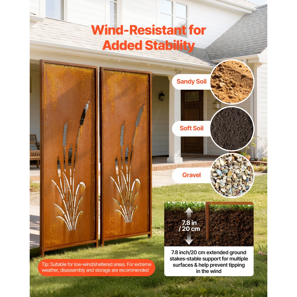 VEVOR Metal Privacy Screen, 50 x 160cm Freestanding Modern Privacy Fence, Garden Divider Panel with Extended Ground Stakes & Carbon Steel Plate, Freestanding Outdoor Divider for Garden, Indoor