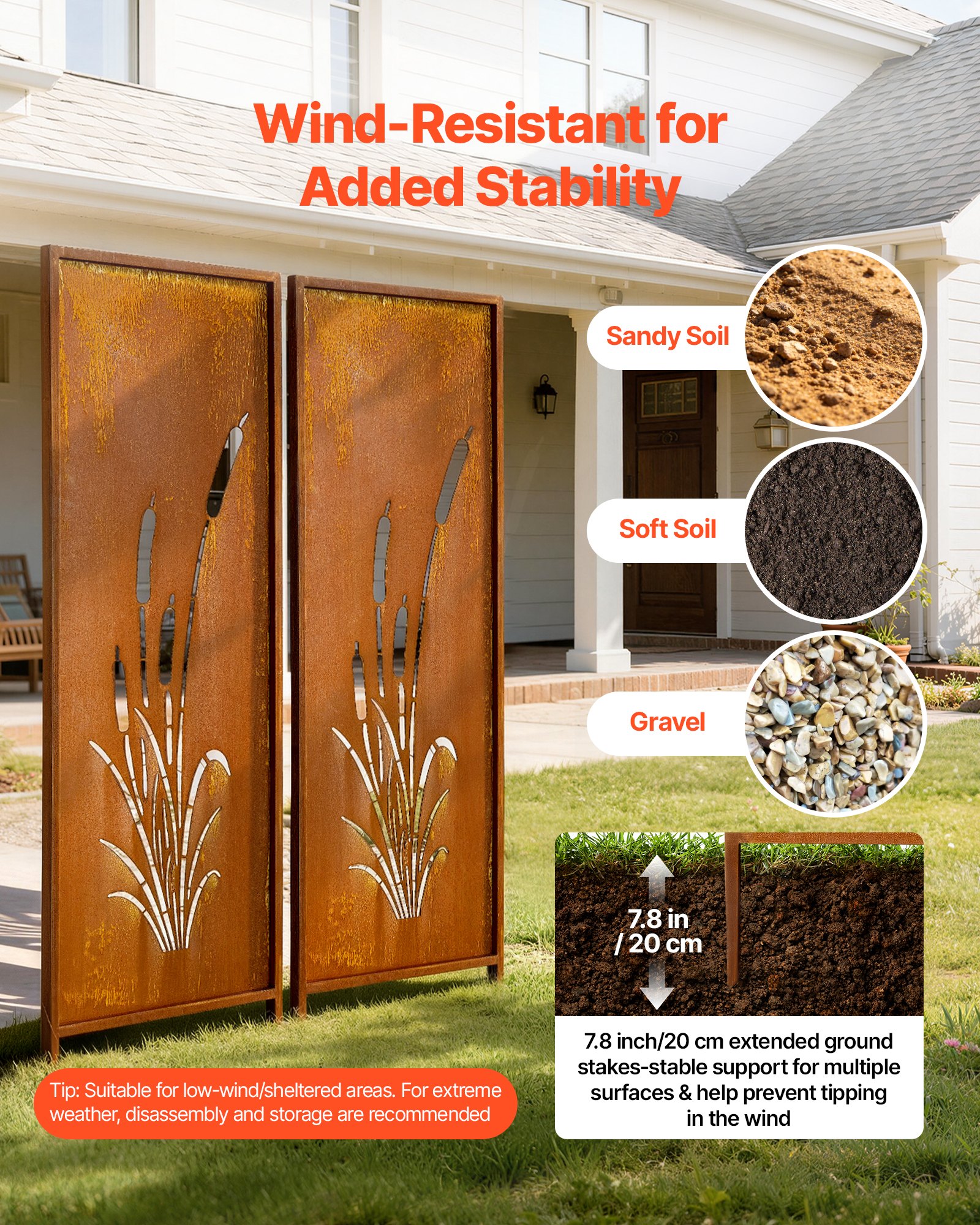 VEVOR Metal Privacy Screen, 50 x 160cm Freestanding Modern Privacy Fence, Garden Divider Panel with Extended Ground Stakes & Carbon Steel Plate, Freestanding Outdoor Divider for Garden, Indoor