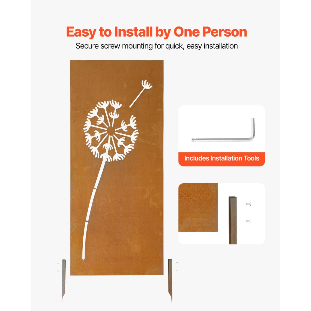 VEVOR Paravent 60x158 cm, Raumteiler aus Metall, Trennwand mit Erdspießen & Stahlplatte, Sichtschutz, Raumtrenner, Dekorative Sichtschutzwand, Ideal für Garten, Terrasse, Hof, Balkon