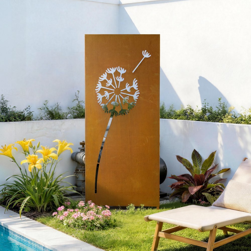 VEVOR Paravent 60x158 cm, Raumteiler aus Metall, Trennwand mit Erdspießen & Stahlplatte, Sichtschutz, Raumtrenner, Dekorative Sichtschutzwand, Ideal für Garten, Terrasse, Hof, Balkon