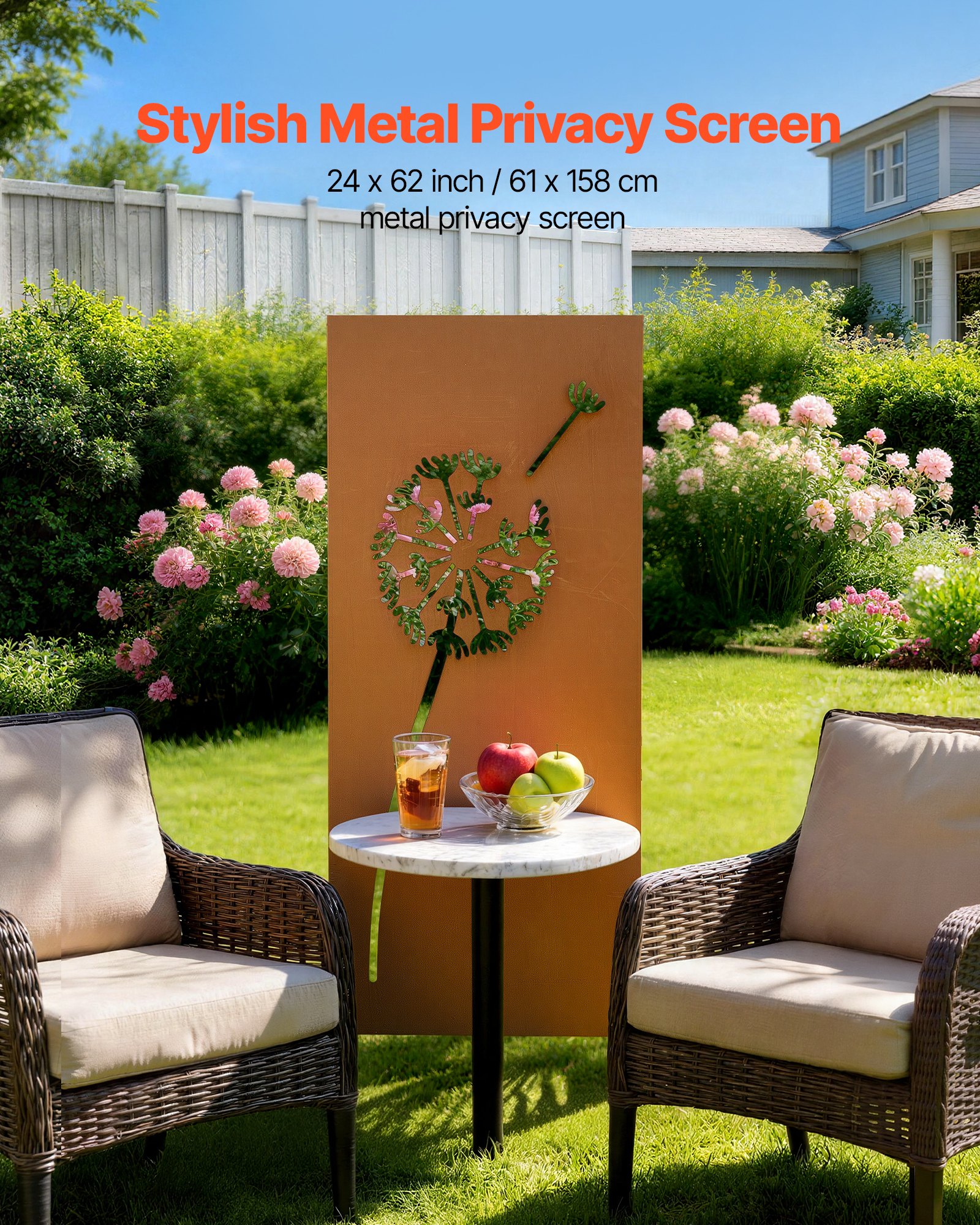 VEVOR Paravent 60x158 cm, Raumteiler aus Metall, Trennwand mit Erdspießen & Stahlplatte, Sichtschutz, Raumtrenner, Dekorative Sichtschutzwand, Ideal für Garten, Terrasse, Hof, Balkon