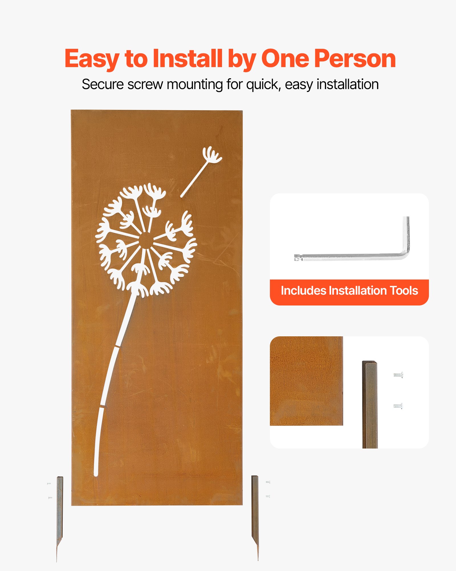 VEVOR Paravent 60x158 cm, Raumteiler aus Metall, Trennwand mit Erdspießen & Stahlplatte, Sichtschutz, Raumtrenner, Dekorative Sichtschutzwand, Ideal für Garten, Terrasse, Hof, Balkon