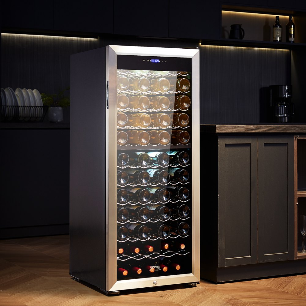 VEVOR Wine Cooler/Beverage Cooler with Dual Zones, 80 Bottle Capacity, LED Refrigerator with Stainless Steel Door, Freestanding Beverage Cooler, Mini Fridge/Minibar with UV Protection, 5-18 °C