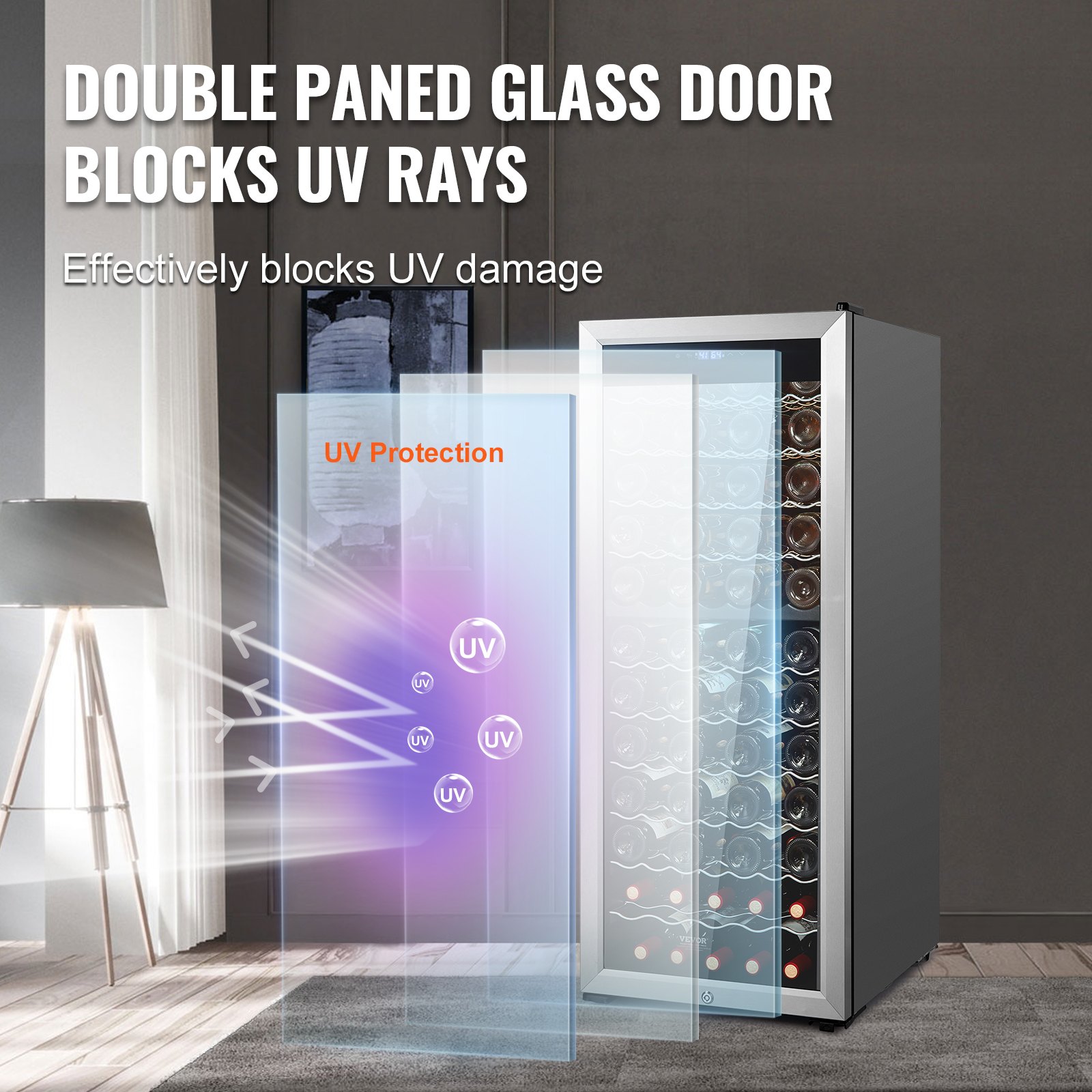 VEVOR Weinkühlschrank Getränkekühlschrank mit doppelter Zonen 80 Flaschen, LED-Kühlschrank mit Edelstahltür, Getränkekühlschränke Freistehend, Mini Kühlschrank Minibar mit UV-Schutz, 5-18 °C