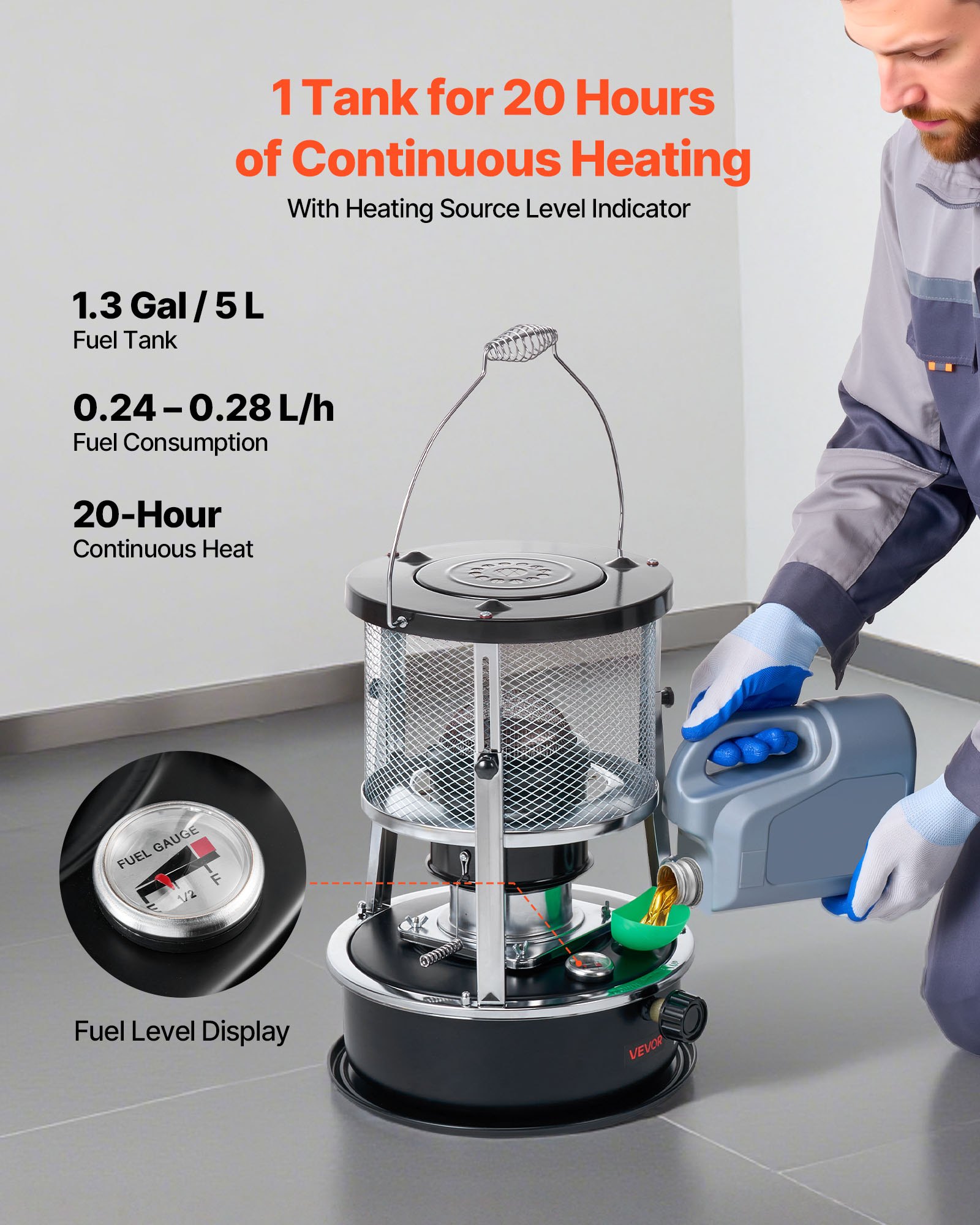 VEVOR 9000 BTU tragbarer Petroleumofen, 2-in-1 Heizofen mit Kochenfunktion, einstellbarer Höhe & Flamme, für Innenräume & Outdoor, Camping, Jagd, Kochen, Zuhause, Garage, Schwarz