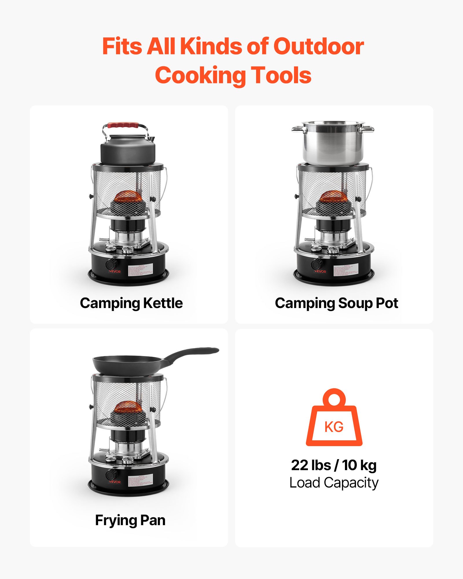 VEVOR 9000 BTU tragbarer Petroleumofen, 2-in-1 Heizofen mit Kochenfunktion, einstellbarer Höhe & Flamme, für Innenräume & Outdoor, Camping, Jagd, Kochen, Zuhause, Garage, Schwarz