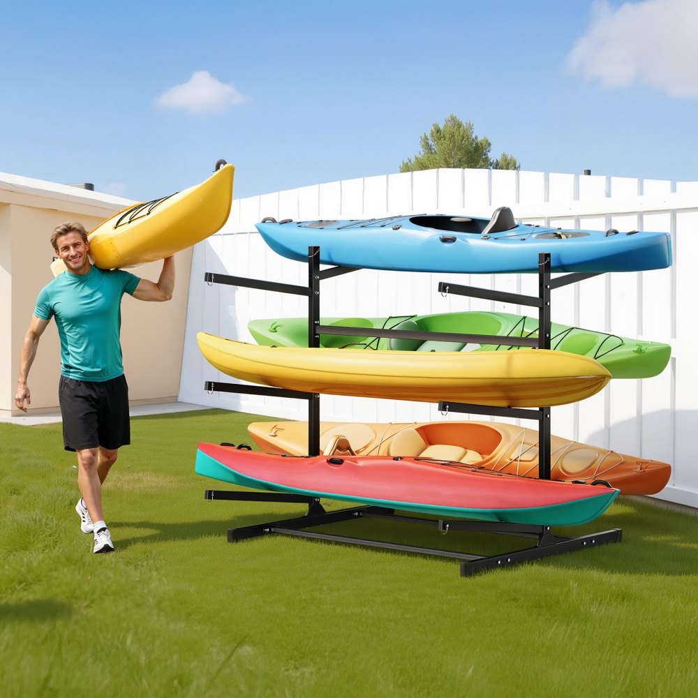 VEVOR Freistehendes Kajak-Aufbewahrungsregal für 6 Kajaks/Kanus/Surfbretter/Paddleboards, Kajakständer für den Außen- und Innenbereich, Robuster Einstellbarer Kajakhalter 180 kg Aufbewahrungsständer