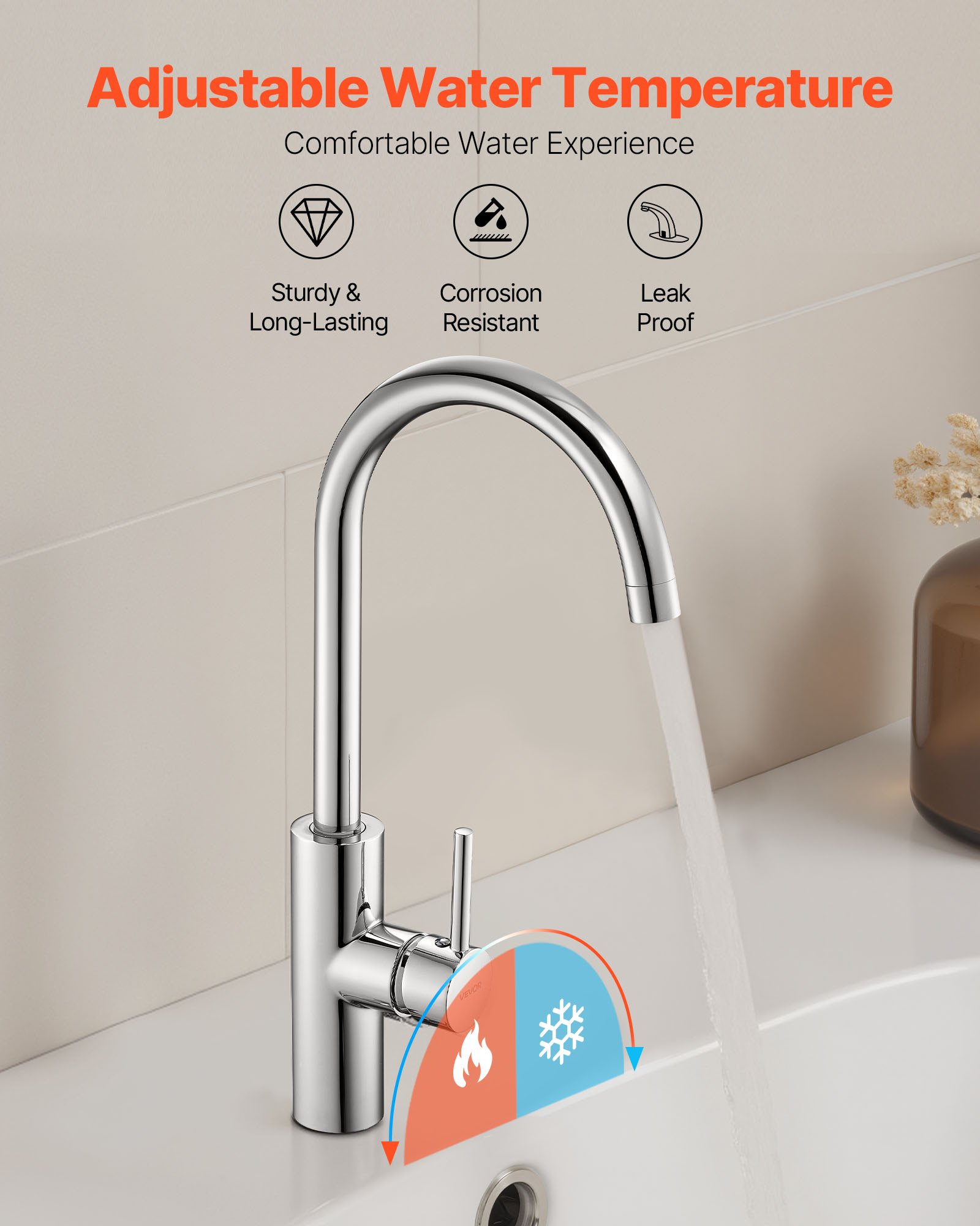 VEVOR berührungsloser Waschtischhahn (verchromtes Silber) Badezimmer, automatische Waschtischarmatur, manueller Sensorhahn, Spültischhahn Wasserhahn Toilettenhahn Waschbeckenarmatur Einhebelmischer