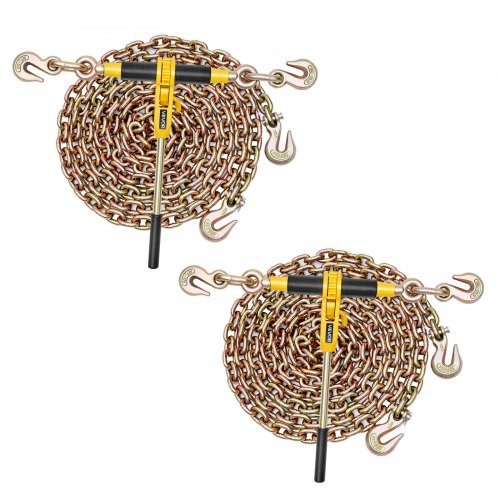 VEVOR 2x Ratschen-Kettenbinder mit Ketten, 3,63 T Belastbares Kettenspanner-Set inkl. G80 Lastbinder 3,9m Zurrketten Greifhaken & Handgriffe, Zum Festbinden schwerer Lasten für Flachbett LKW Anhänger