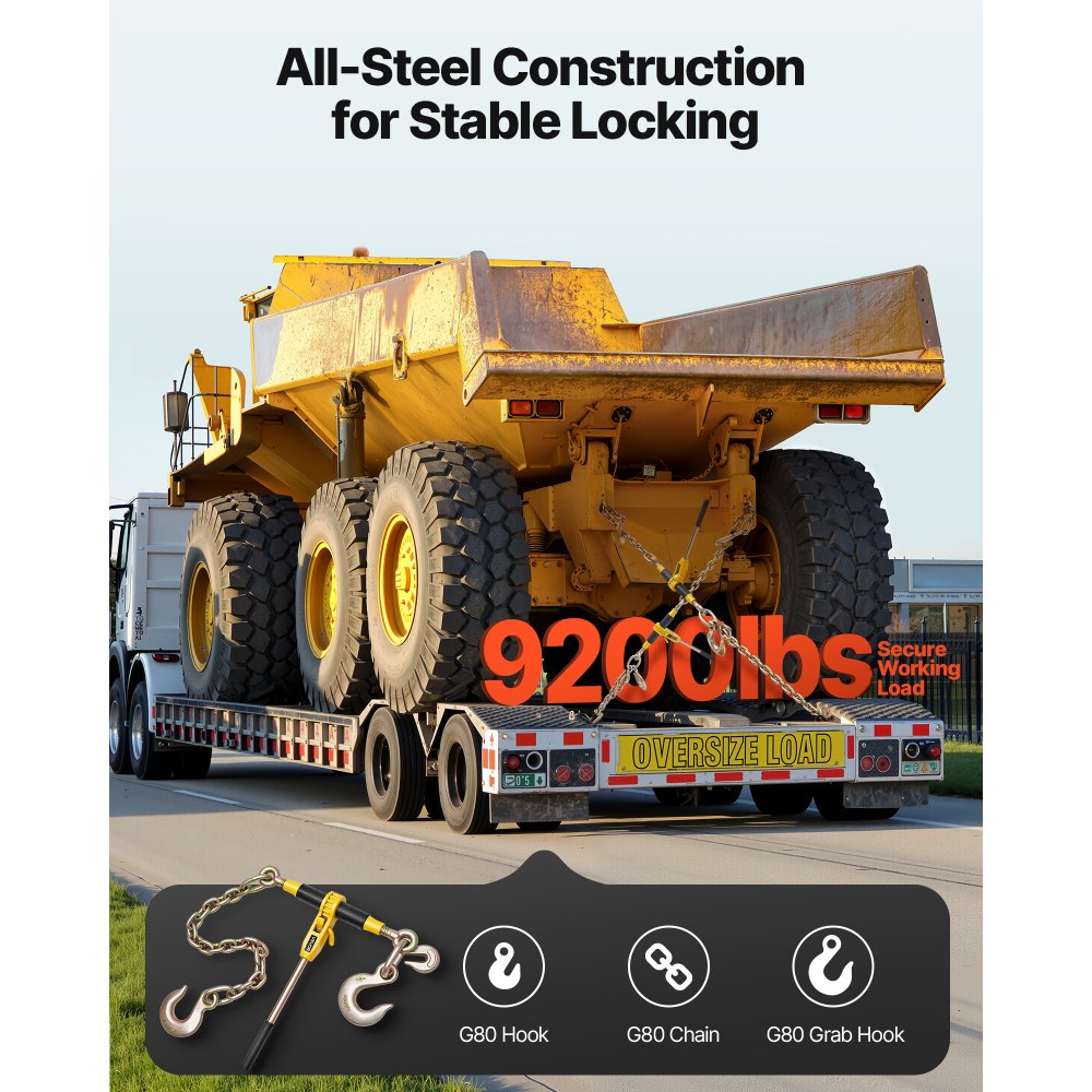 VEVOR Ratchet Chain Binder, 4173 kg Working Load, Chain Binders Compatible with 10-12.7 mm Chains, Heavy Duty Ratchet Load Binder with Handles for Truck, Tie Down, Hauling, Towing, Logging