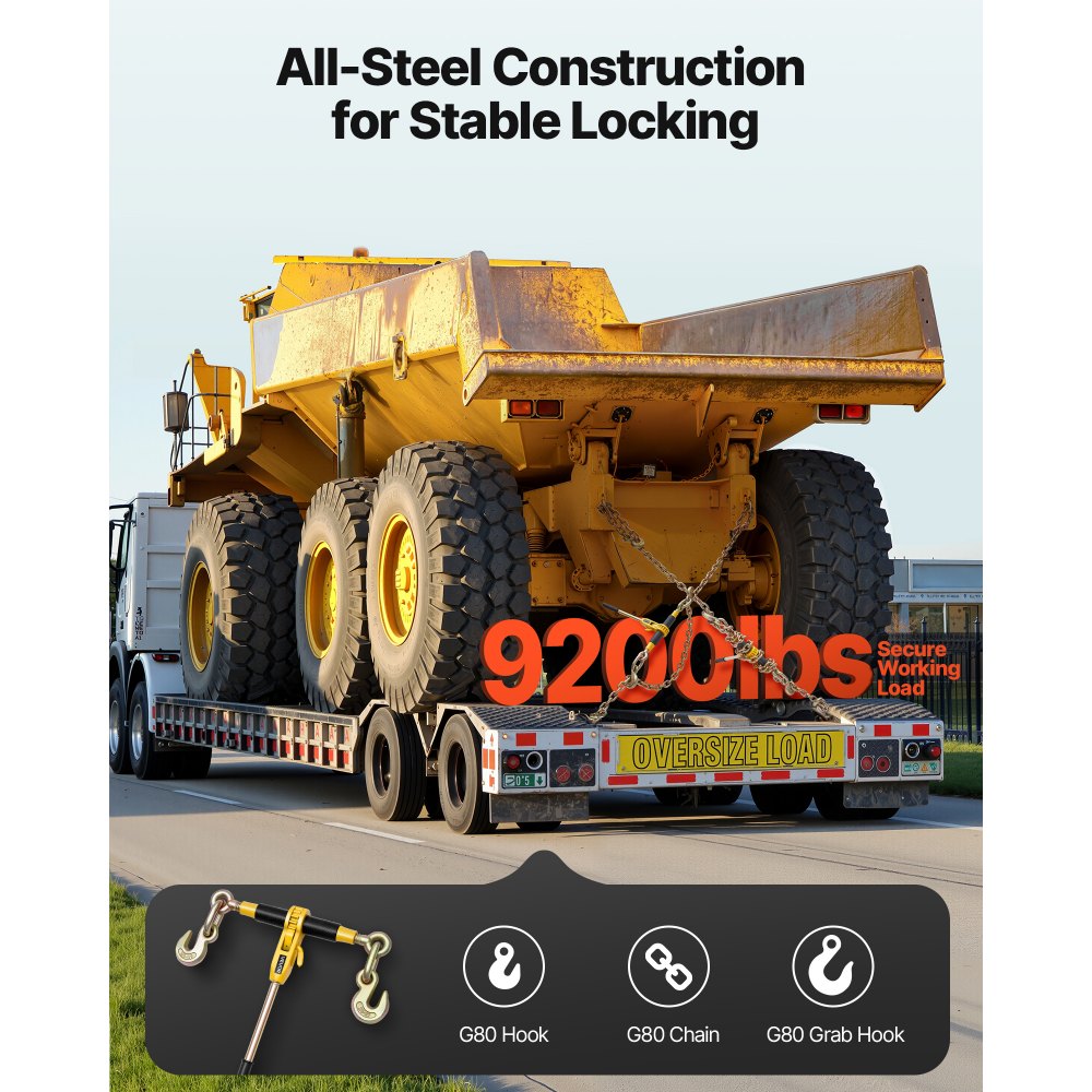 VEVOR Ratschenspanner mit Zurrketten G80 10 mm x 6,1 m, 4er-Set, Spannkraft 4173 kg, Transportkettenbefestigungen, Kettenbinder zur Ladungssicherung, Transport, Pritschenanhänger