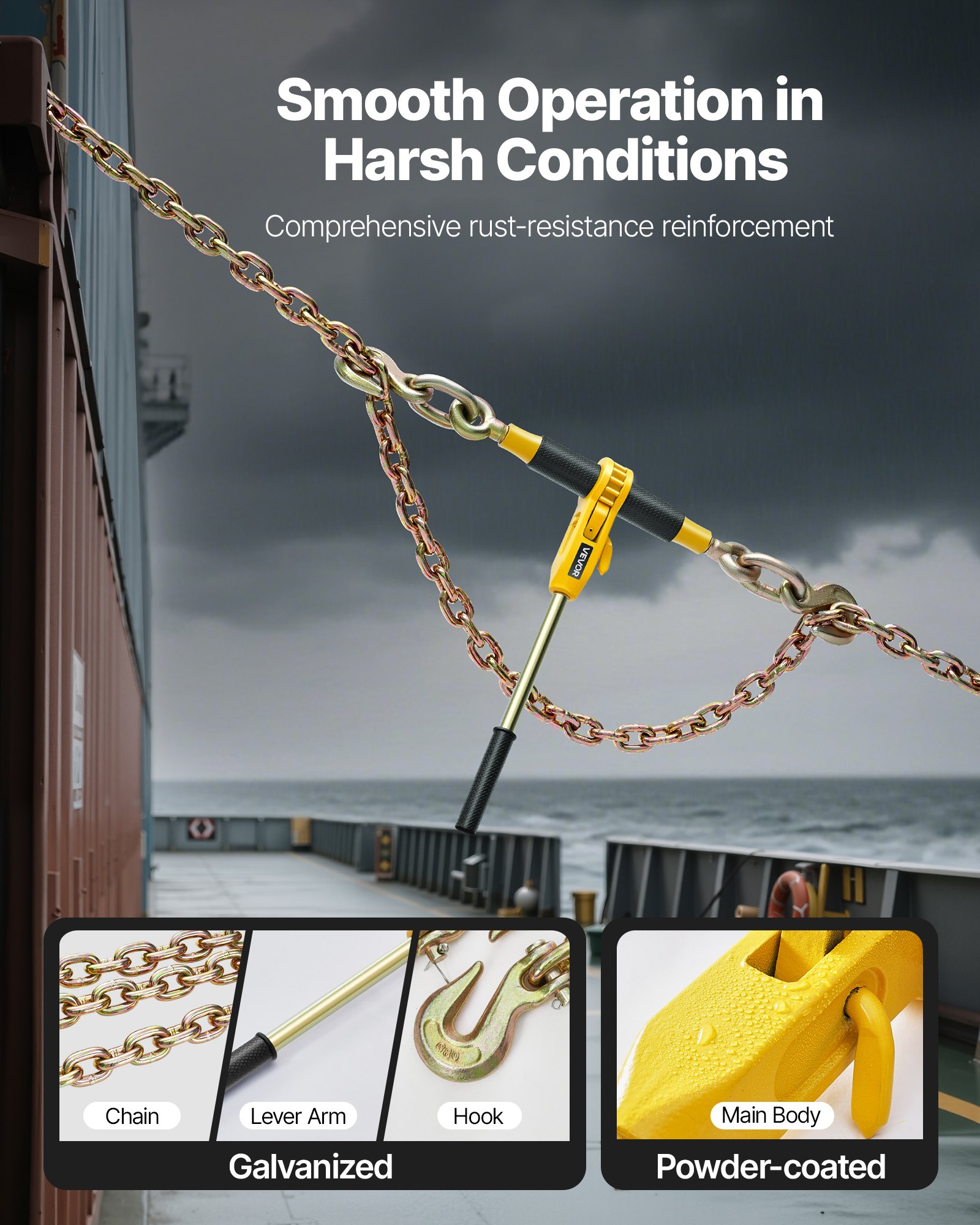 VEVOR Ratschenspanner mit Zurrketten G80 10 mm x 6,1 m, 4er-Set, Spannkraft 4173 kg, Transportkettenbefestigungen, Kettenbinder zur Ladungssicherung, Transport, Pritschenanhänger