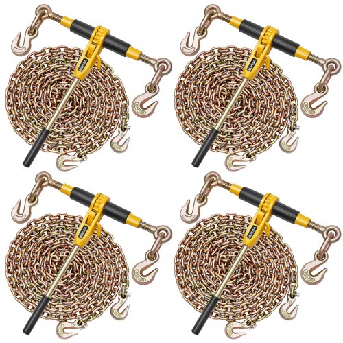 VEVOR Ratschenspanner mit Zurrketten G80 8 mm x 4,3 m, 4er-Set, Spannkraft 3629 kg, Kettenbinder mit 2 Haken, Transportkettenbefestigungen, zur Ladungssicherung, Transport, Pritschenanhänger