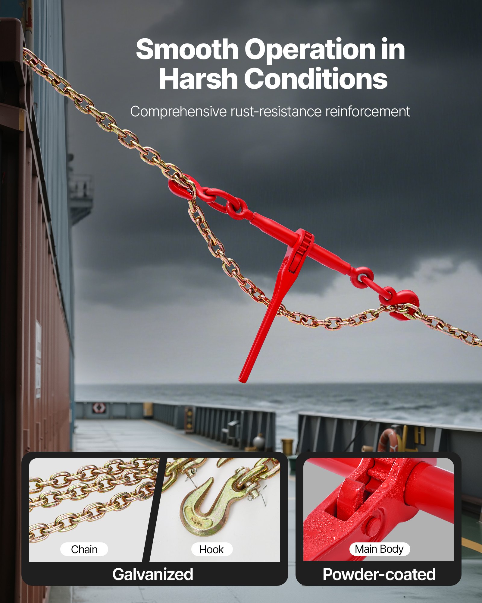 VEVOR Ratschenspanner mit Zurrketten G80 10 mm x 3 m, 8er-Set, Spannkraft 4173 kg, Kettenbinder mit 2 Haken, Transportkettenbefestigungen, zur Ladungssicherung, Transport, Pritschenanhänger