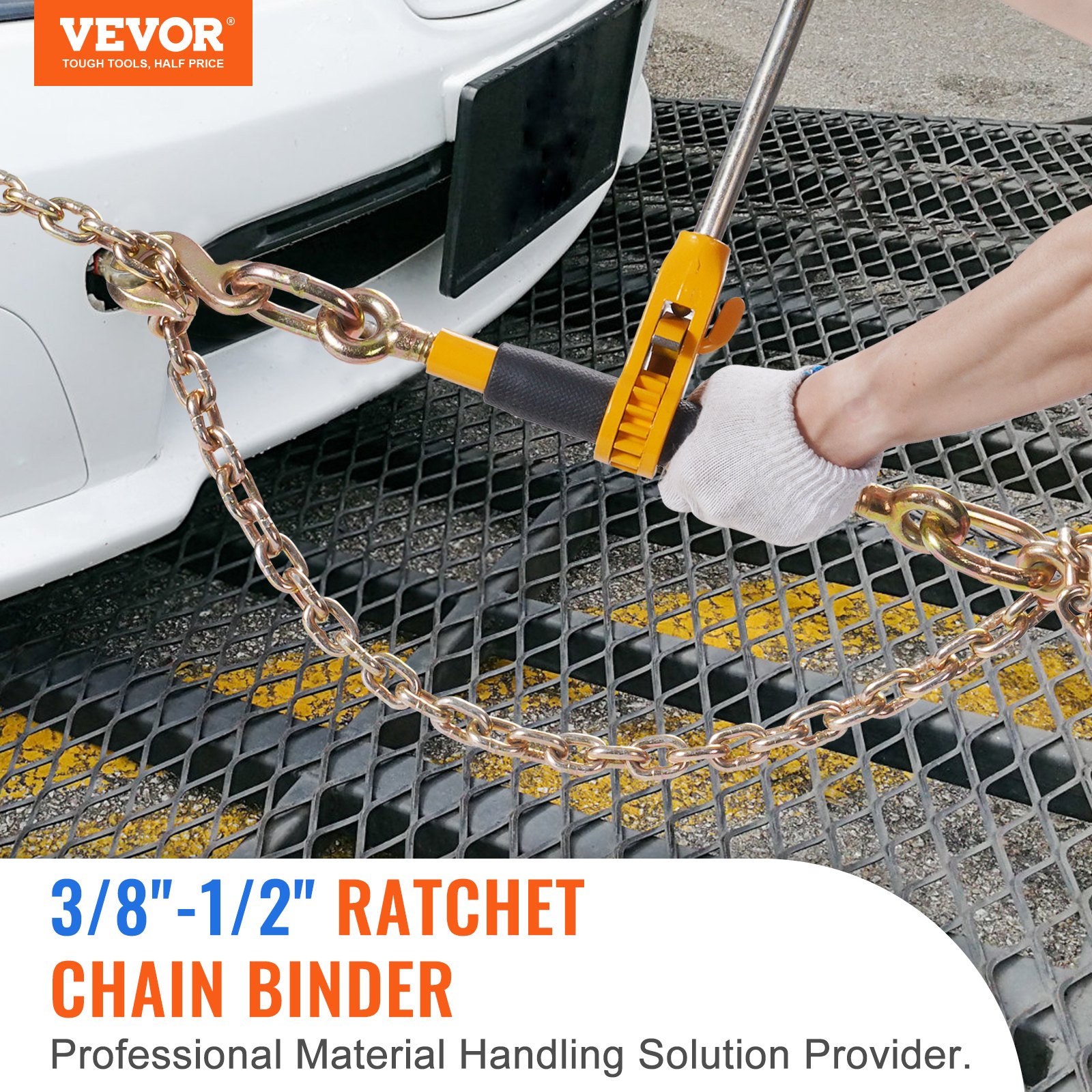 VEVOR Ratchet Chain Binder, 3/8"-1/2" Heavy Duty Load Binder with G80 Chains, 5443 kg Safe Load Limit, Labor-Saving Anti-Slip Handle, Tension Chain Binder for Low Loader Truck Trailers, 4 Pieces