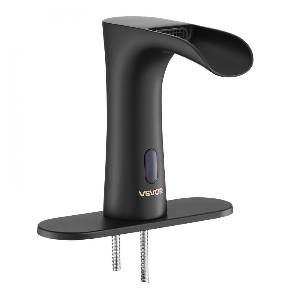VEVOR Touchless Bathroom Sink Faucet, Automatic Motion Sensor Waterfall Restroom Toilet Faucet with Hole Cover Plate, Modern Electronic Sensor Hot/Cold Water for 9.5 mm Pipe Commercial,Matte Black