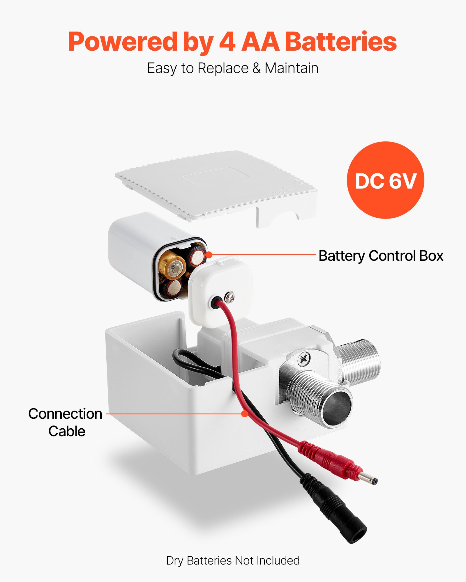 VEVOR Touchless Bathroom Sink Faucet, Automatic Motion Sensor Restroom Toilet Faucet with Hole Cover Plate, Battery Operated,Adjustable Temp for 9.5 mm Pipe Commercial Lavatory,Chrome Plated Silver