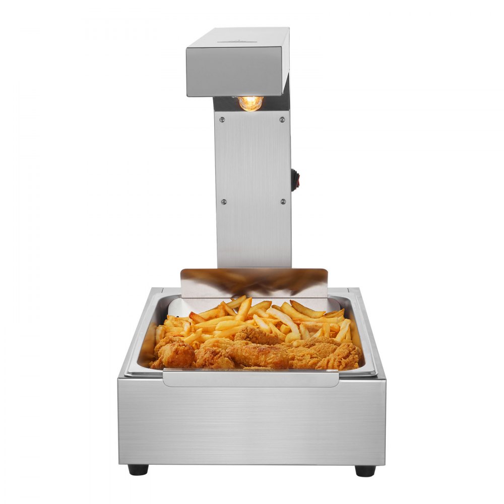VEVOR Pommes-Frites-Speisewärmer, 750 W kommerzielle Lebensmittel-Heizlampe, elektrische Edelstahl-Wärmelicht-Abgabestation, Arbeitsplatte 104-122 °F Pommes-Speisenwärmer für Pommes-Buffet-Küchenresta
