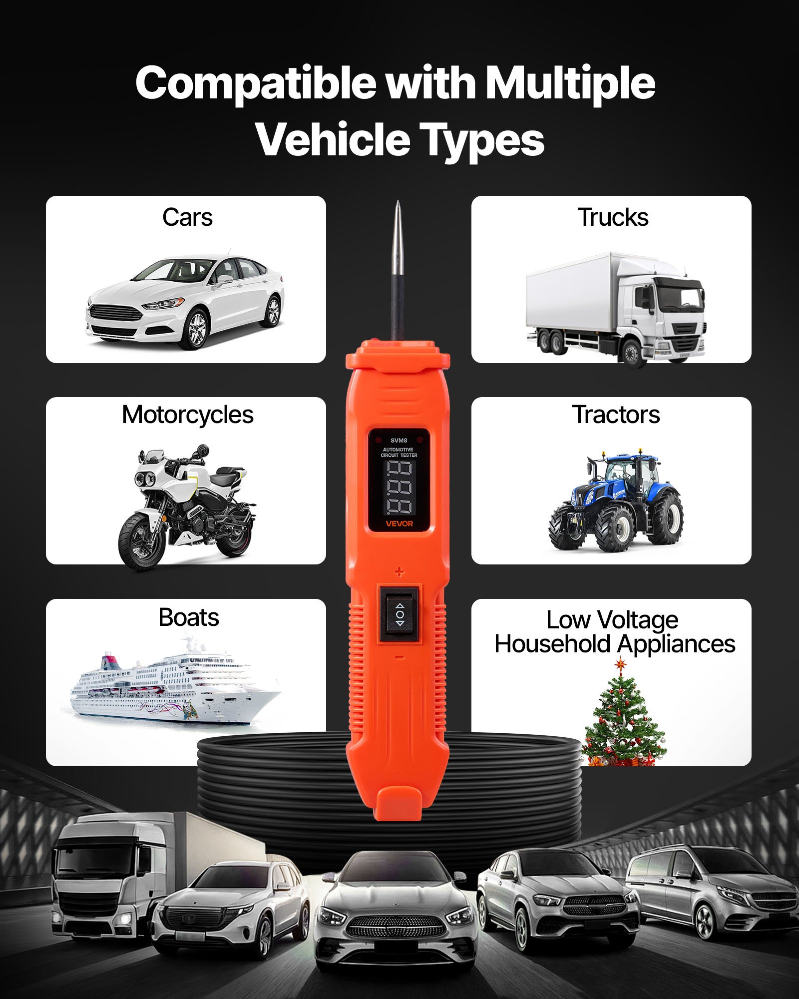 VEVOR Kfz Stromkreistester Elektroprüfer mit Stromkreissonde & LED-Bildschirm & Beleuchtung, 6–36 DCV Spannungsprüfer mit 4 m Kabel & ABS-Gehäuse, elektrischer Detektorfinder Stromkreisprüfer