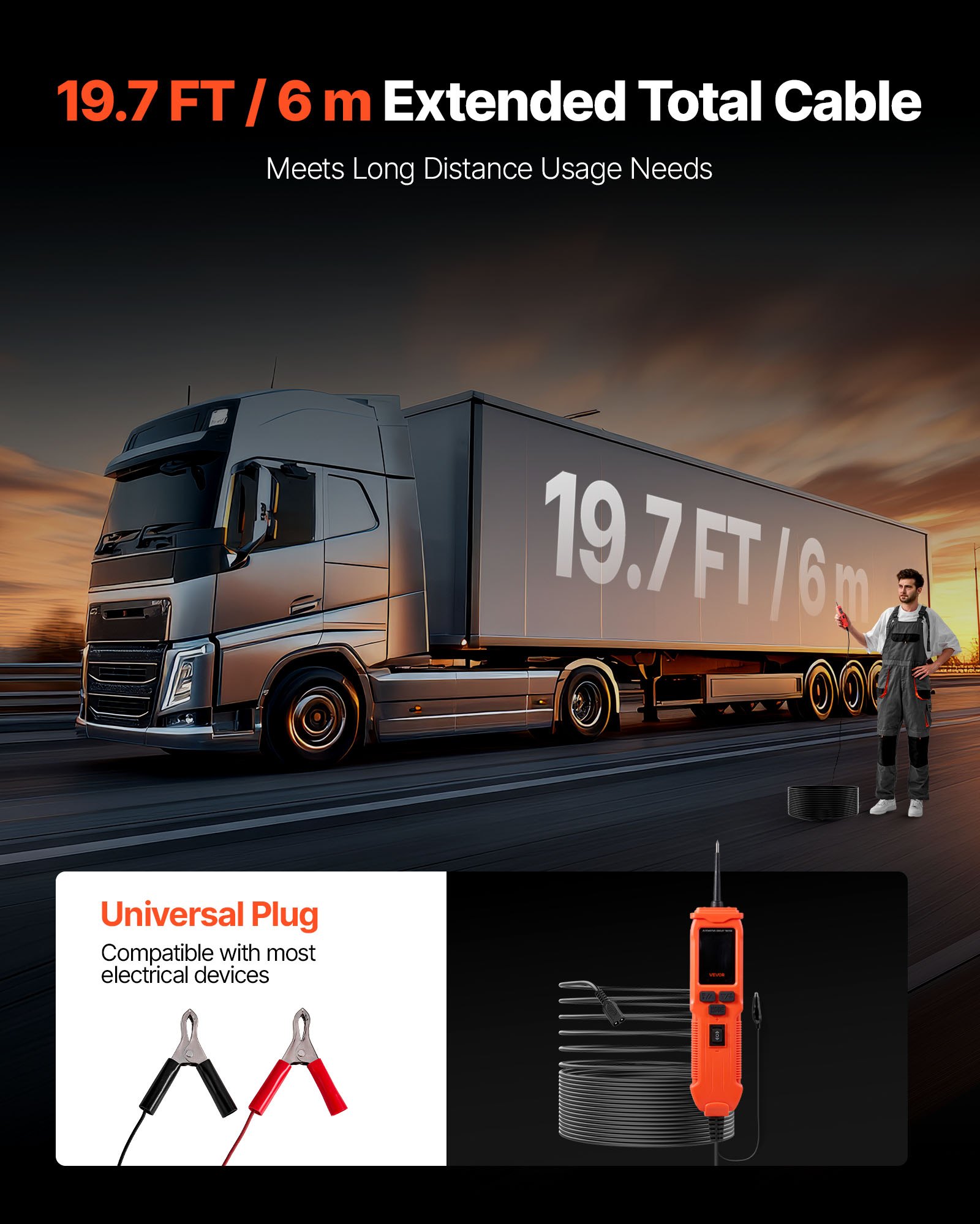 VEVOR Kfz Stromkreistester Elektroprüfer 8–35 DCV mit Stromkreissonde &  TFT-Farbdisplay & Beleuchtung, Spannungsprüfer mit & 6 m Kabel & Tragkoffer,  2 in 1 elektrischer Detektorfinder