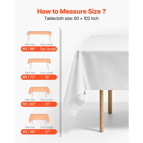 VEVOR Weiße Polyester-Tischdecken – 60 x 102 Zoll, 10er-Pack