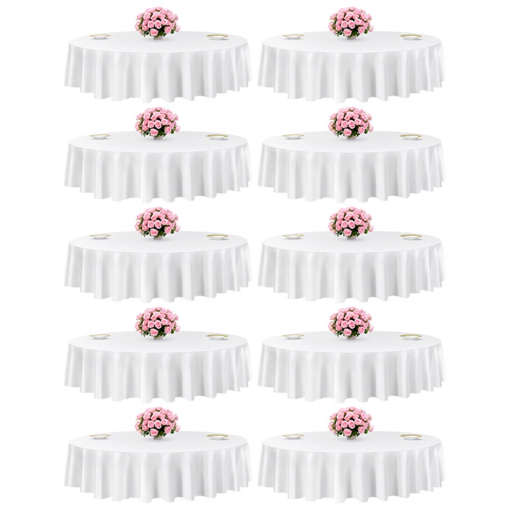 VEVOR 10 x runde Tischdecken Tischwäsche 2286 mm, knitterfreier Tischdeckenschutz, maschinenwaschbares Tischtuch aus Polyestergewebe für Partys Hochzeiten Bankette formelle Veranstaltungen, Weiß