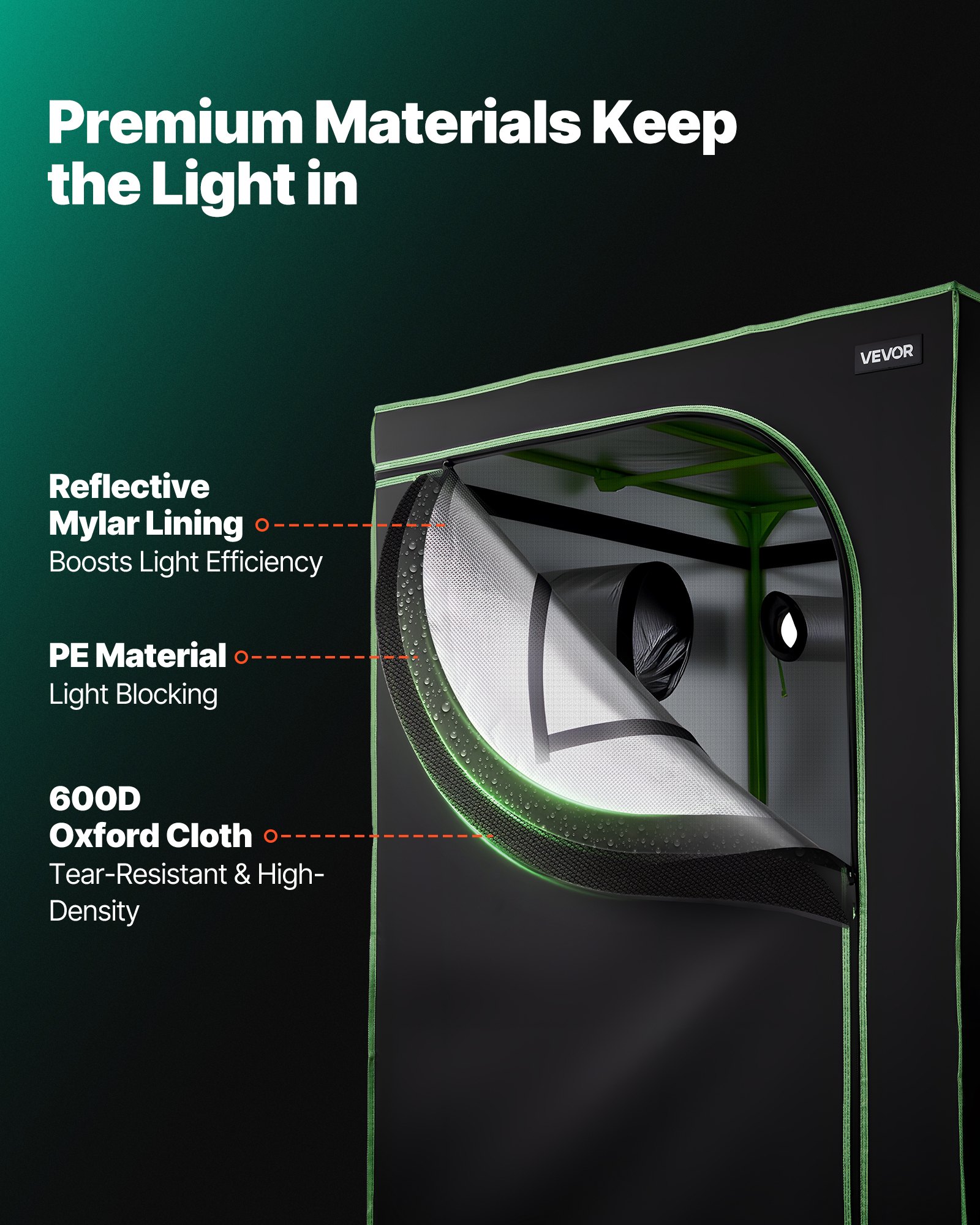 VEVOR Growzelt, 100x100x200 cm, Growbox 600D hochreflektierendes Mylar, Indoor-Pflanzenzelt mit Beobachtungsfenster, Bodenwanne & Reißverschluss, Gewächshaus Zuchtzelte für Obst, Blumen & Gemüse