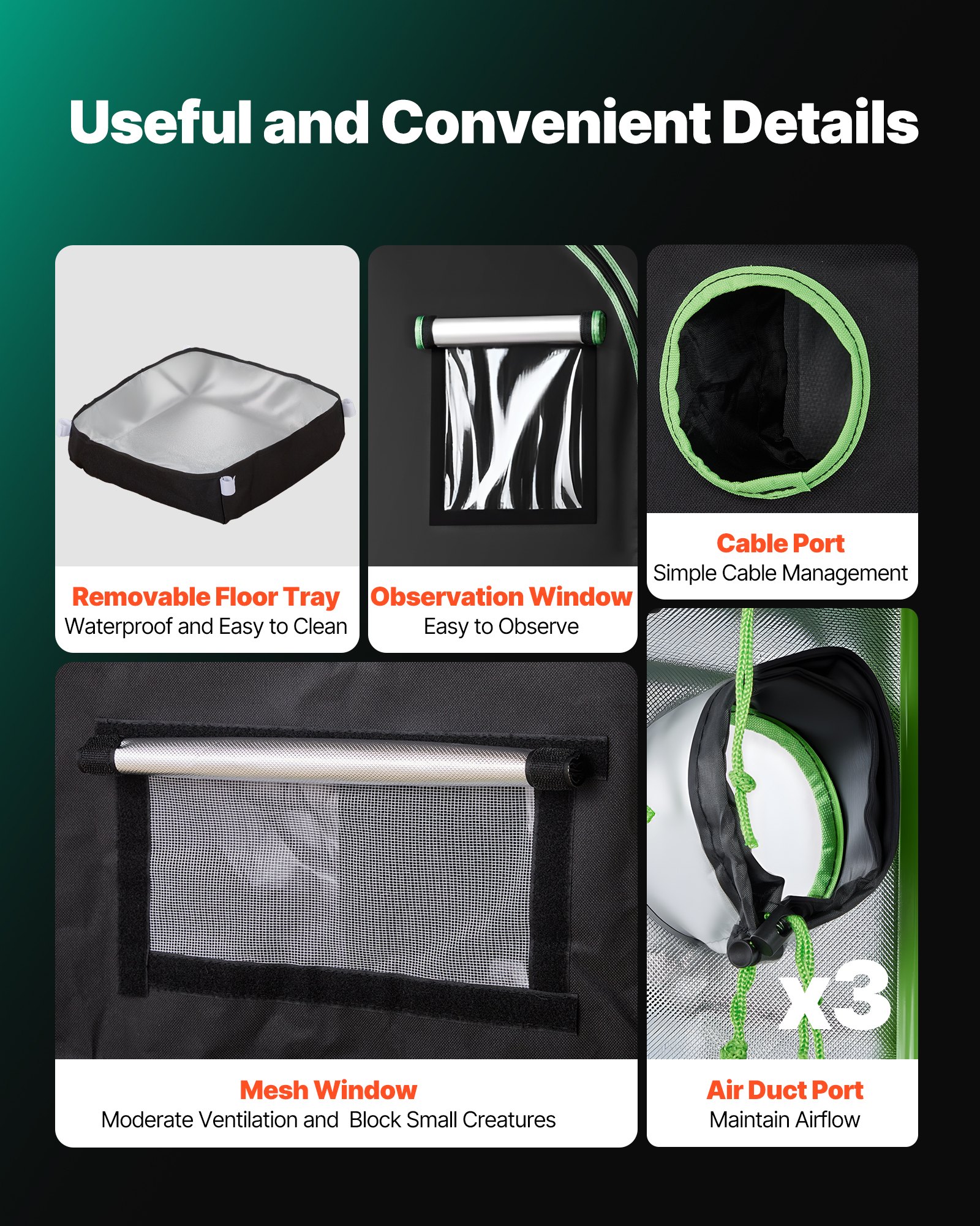 VEVOR Indoor Grow Tent, 60 x 60 x 180 cm, 600D High Reflective Mylar, Indoor Plant Tent with Observation Window, Floor Tray & Zipper, Heavy Duty Growing Tents for Fruit Flower Veggie