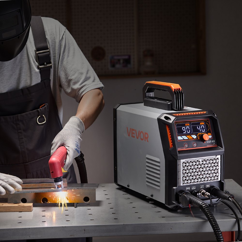 VEVOR Plasmaschneider, 65A, Pilotlichtbogen-Plasmaschneidgerät ohne Hochfrequenz – mit 2T/4T-Funktion & einstellbarer PT-Zeit, Digitalanzeige, IGBT-Wechselrichter für Heimreparaturen, Werkstätten