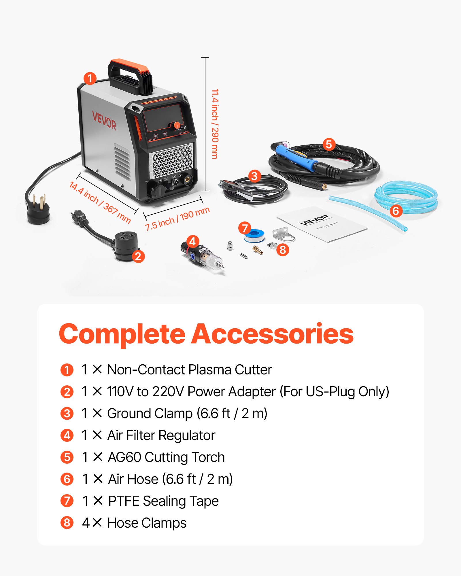 VEVOR Plasma Cutter, 65A Non-Touch Pilot Arc Plasma Cutting Machine, 220V Digital Display IGBT Inverter with 2T/4T Function & Adjustable PA/PT Time for Home Repairs, Workshops