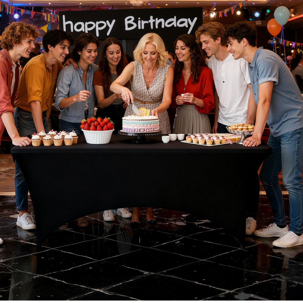 VEVOR 3 x Stretch Spandex Tischdecke Tischwäsche (rechteckig) geeignet für 1829 mm Tische, waschbarer knitterfreier Tischdeckenschutz, Tischtuch für Partys Hochzeiten Bankette Festivals, Schwarz