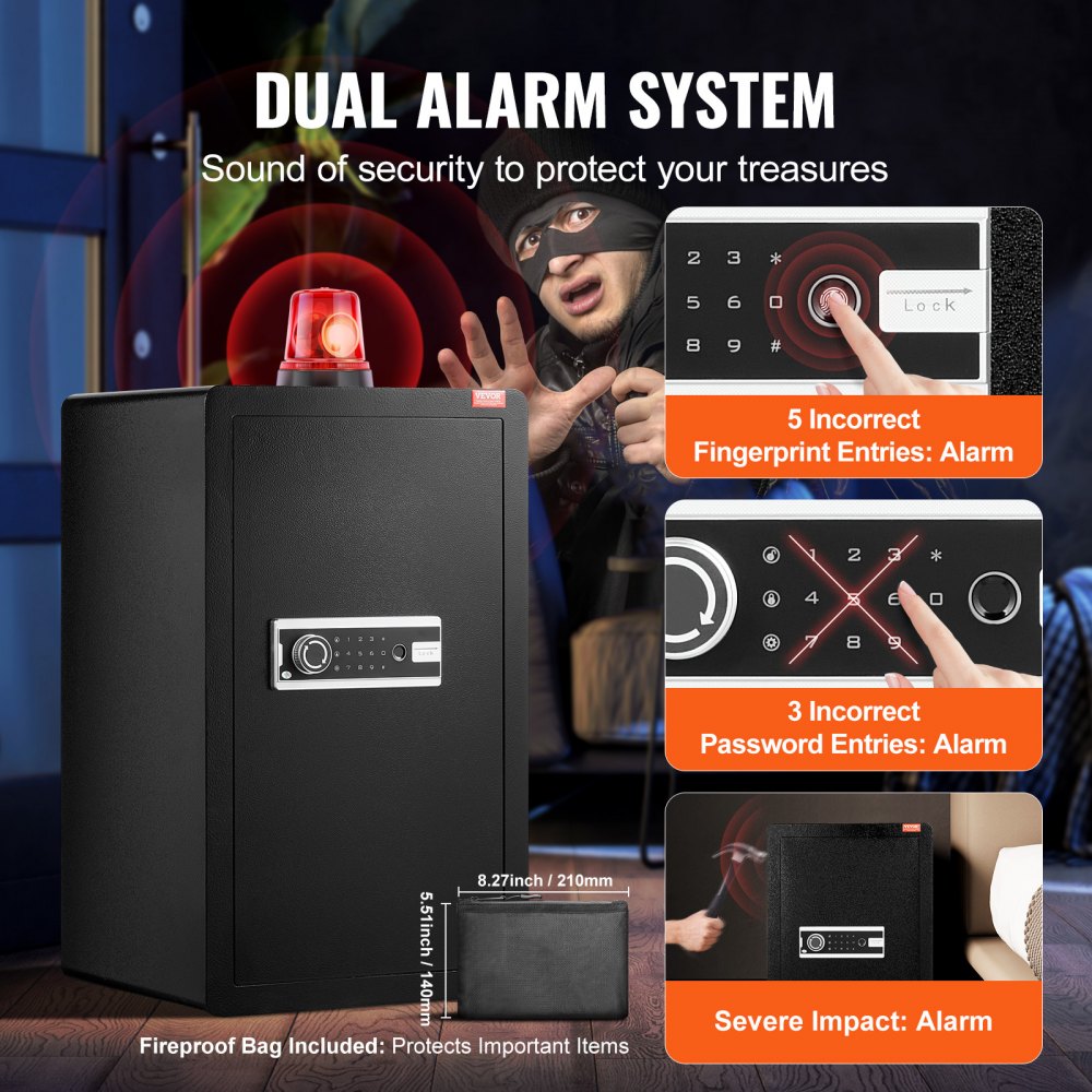 VEVOR Safe with fireproof wallet, single-door safe, 4 cubic feet, 2 dividers, digital furniture safe with key code/fingerprint access, valuables box for money and jewelry, black cash safe