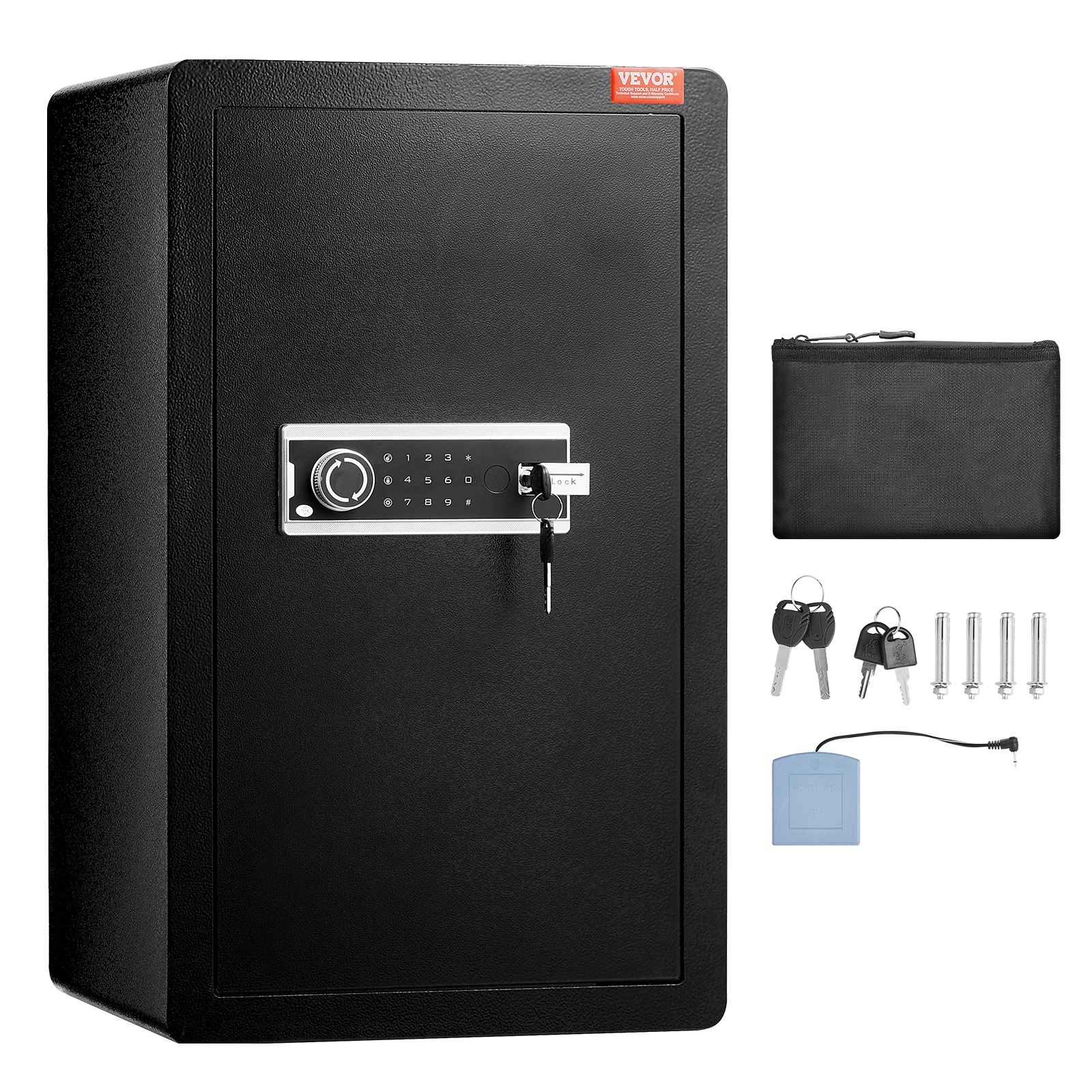 VEVOR Safe Tresor mit feuerfester Geldtasche, Einzeltür-Safe 113 L, 2 Trennwände, digitaler Möbeltresor mit Schlüssel und Code, Wertsachenbox für Geld und Schmuck, Geldtresor Schwarz