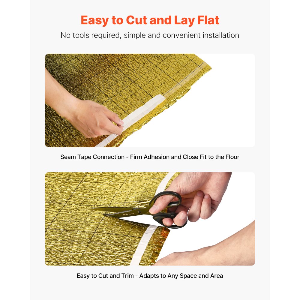 VEVOR Floor Underlayment 18.6 m²/Roll, 3 mm Thick Flooring Padding with Tape & Vapor Barrier, Heavy Duty EPE Foam with Gold PE, Soundproofing and Noise Reduction, Ideal for Laminate Wood Floors