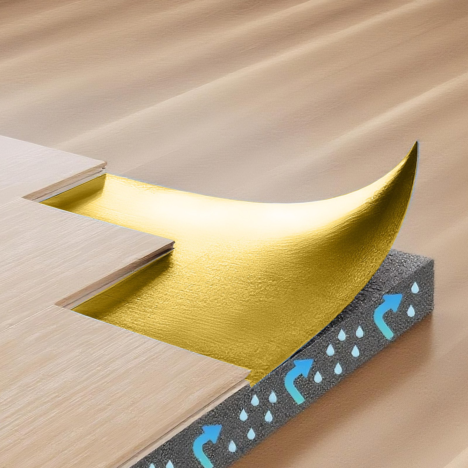 VEVOR Trittschalldämmung, 18,6 m²/Rolle, 3-in-1 3 mm dicke Dämmungunterlage mit Klebeband & Dampfsperre, IXPE-Schaum mit goldem PE, Schalldämmung & Geräuschreduzierung, für Laminat-Holzböden