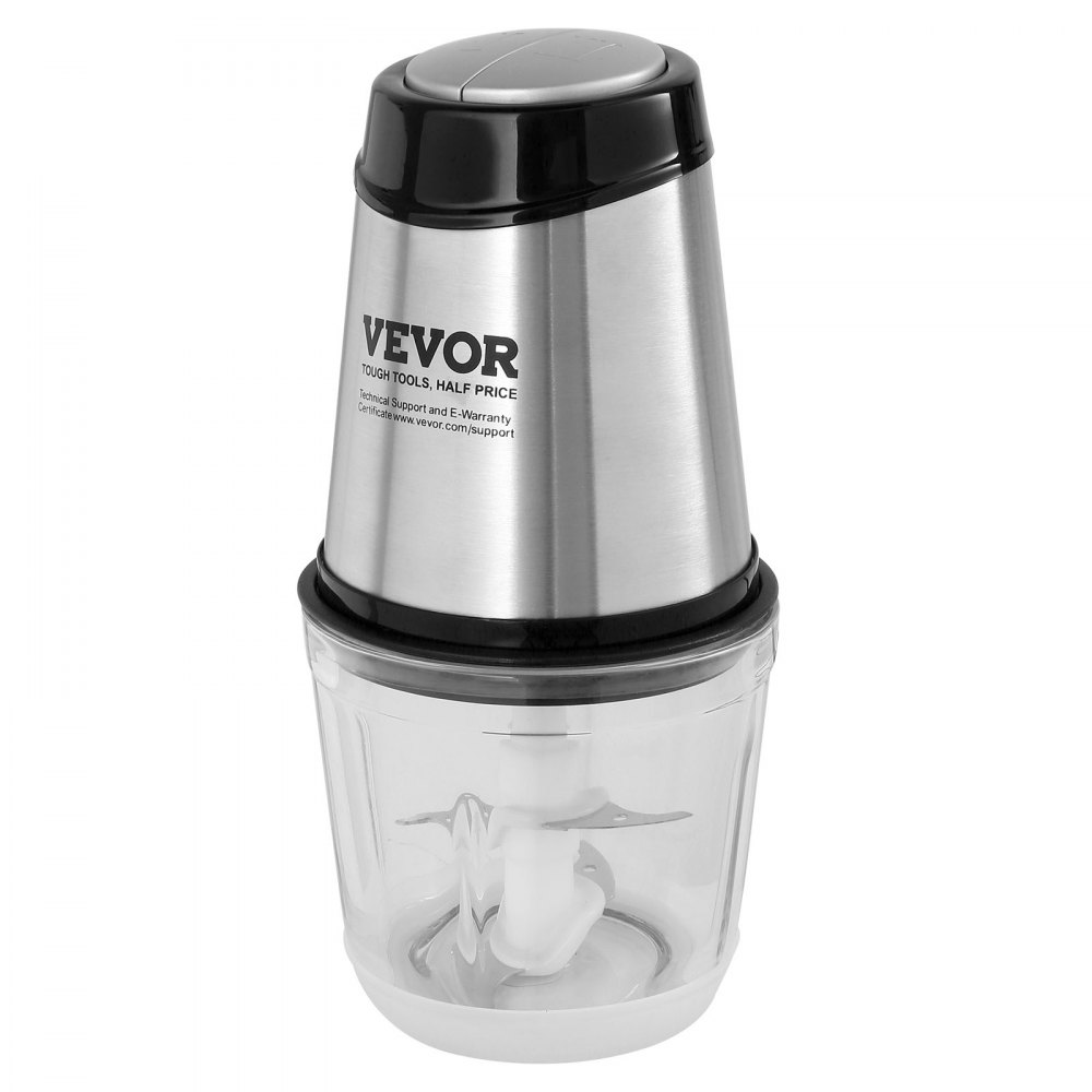 VEVOR Elektrische Küchenmaschine Fleischwolf 400 W, Multifunkitonal Zerkleinerer, 600 mL Füllkapazität Standmixer 3000 U/min + 4000 U/min, Gemüseschneider inkl. Glasschüssel & Klinge & Schaber Silber