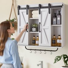 VEVOR Badezimmer Wandschrank Medizinschrank mit 2 Schiebetüren & verstellbaren Regalen, Aufbewahrungsschrank Hängeschrank mit offener Trennwand / Handtuchhalter / Haken für Küche, Toilette