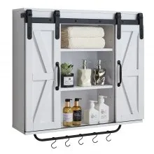 VEVOR Badezimmer Wandschrank Medizinschrank mit 2 Schiebetüren & verstellbaren Regalen, Aufbewahrungsschrank Hängeschrank mit offener Trennwand / Handtuchhalter / Haken für Küche, Toilette