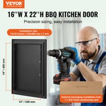 VEVOR Grill-Zugangstür, 415 x 570 mm, Einzelne Außenküchentür, Flächenbündig Montierte Kaltplattentür, Vertikale Wandtür mit Griff, für Grillinsel, Grillstation, Außenschrank Schwarz