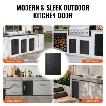 VEVOR Grill-Zugangstür, 415 x 570 mm, Einzelne Außenküchentür, Flächenbündig Montierte Kaltplattentür, Vertikale Wandtür mit Griff, für Grillinsel, Grillstation, Außenschrank Schwarz