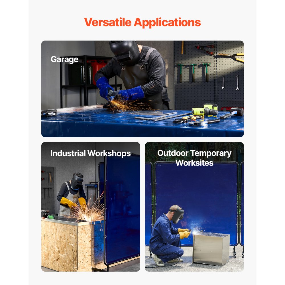 VEVOR Schweißvorhang, 1740x1740 mm Schweißschutzwand, flammhemmende Vinyl-Schweißschutzwand mit feststellbaren Schwenkrädern und 6-stufigem UV-Schutz für Werkstatt-/Industrieeinsatz, Blau