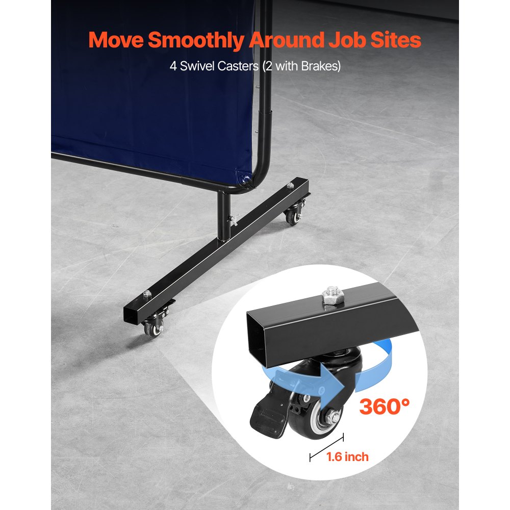 VEVOR Schweißvorhang, 1740x2340 mm Schweißschutzwand, flammhemmende Vinyl-Schweißschutzwand mit feststellbaren Schwenkrädern und 6-stufigem UV-Schutz für Werkstatt-/Industrieeinsatz, Blau