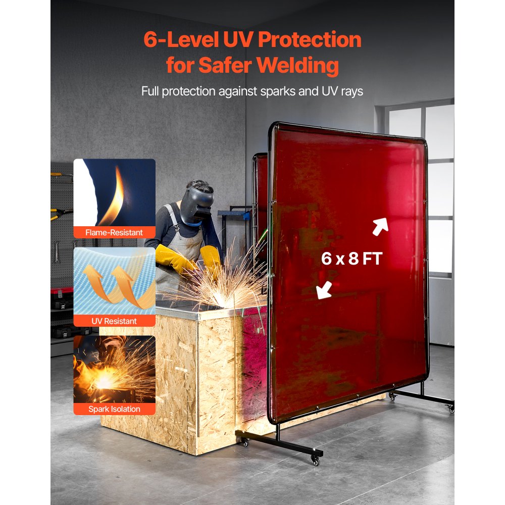 VEVOR 2PCS Welding Curtains, 1.74 x 2.34m Welding Screen Curtain, Flame-Resistant Vinyl Safety Protective Screen with 6-Level UV Protection & Hanging Holes, Portable for Workshop/Industrial Use, Red