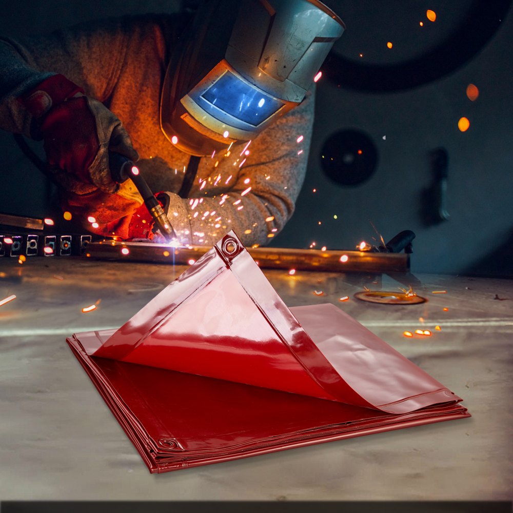 VEVOR Schweißvorhang 1,8 x 1,8 m Schweißschutzvorhang aus Flammhemmendem Vinyl Schweißschutzwand mit 4 Schwenkrädern und einem 6-stufigen UV-Schutz Schweißerdecke Schweißschutz Rot