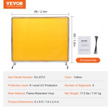 VEVOR Schweißvorhang 1,8 x 2,4m Schweißschutzvorhang aus Flammhemmendem Vinyl Schweißschutzwand mit 4 Schwenkrädern und einem 6-stufigen UV-Schutz Schweißerdecke Schweißschutz Gelb