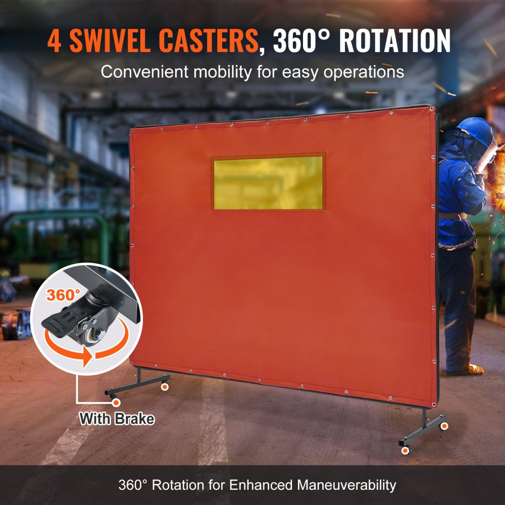 VEVOR Schweißvorhang 1,8x2,4m Schweißschutzvorhang aus Flammhemmendem Vinyl Schweißschutzwand mit 4 Schwenkrädern und einem 6-stufigen UV-Schutz Schweißerdecke Schweißschutz Rot