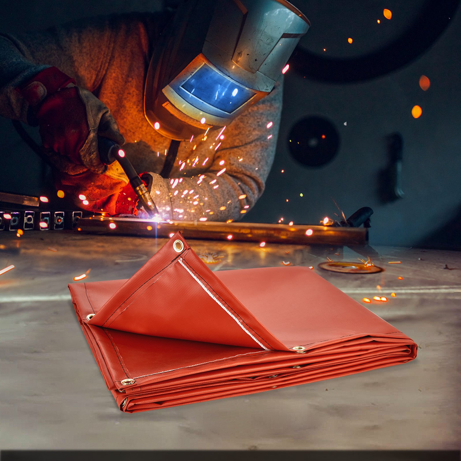 VEVOR Schweißvorhang 1,8x2,4m Schweißschutzvorhang aus Flammhemmendem Vinyl Schweißschutzwand mit 4 Schwenkrädern und einem 6-stufigen UV-Schutz Schweißerdecke Schweißschutz Rot